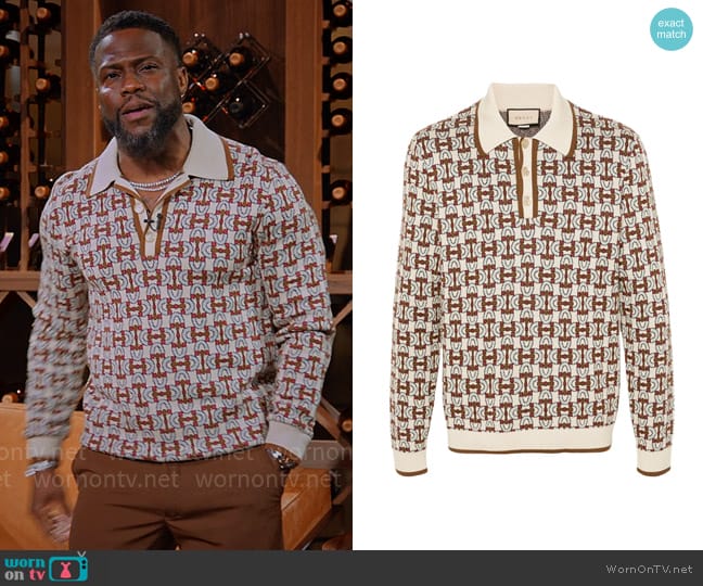 Kevin Hart’s printed polo sweater on Hart to Heart