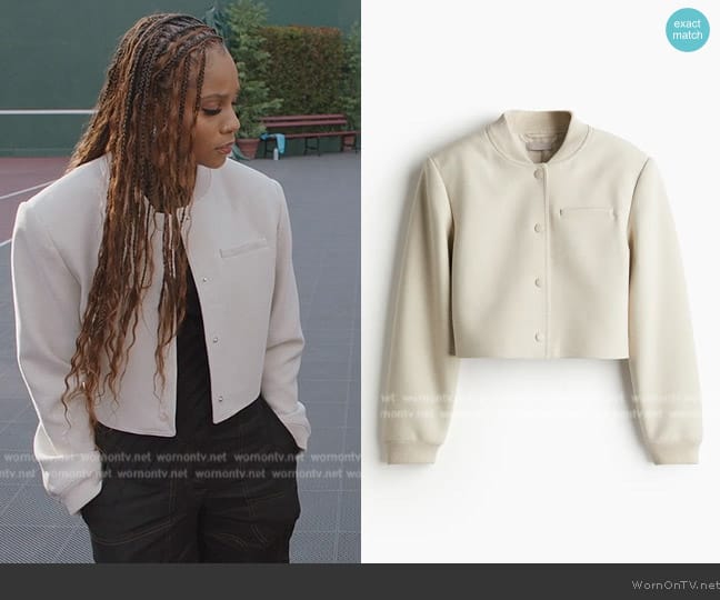 H&M Short Jacket with Shoulder Pads worn by Simone (Geffri Hightower) on All American Homecoming