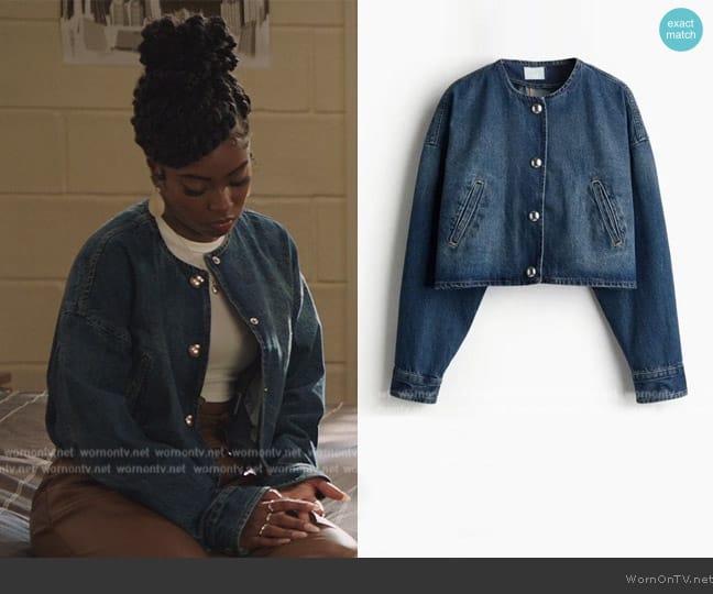 H&M Silver Button Denim Jacket worn by Gabby (Heather Lynn Harris) on All American Homecoming