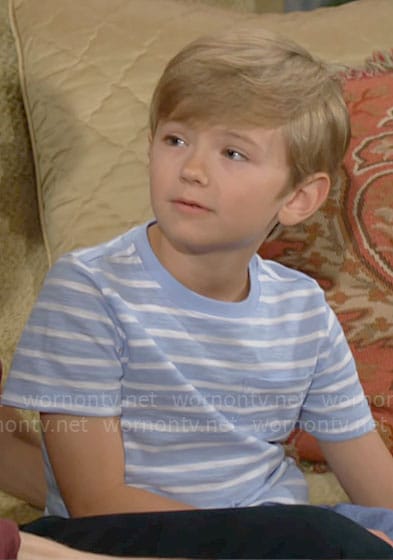 Harrison's blue striped t-shirt on The Young and the Restless