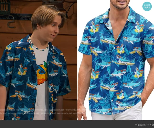 Hassda Shark Print Shirt worn by Jake (Luke Busey) on Bunkd