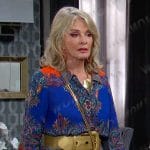 Hattie’s blue paisley print button blouse on Days of our Lives