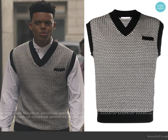 Helmut Lang Checked V-neck sweater vest worn by Will Smith (Jabari Banks) on Bel-Air