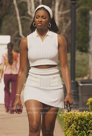 Hilary's blue stripe crop top and skirt on Bel-Air