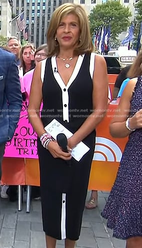 Hoda’s black contrast trim button front dress on Today