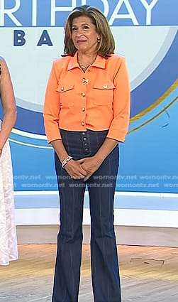 Hoda's orange jacket and seamed flare jeans on Today