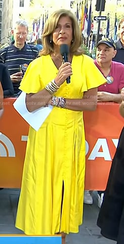 Hoda's yellow button front v-neck dress on Today