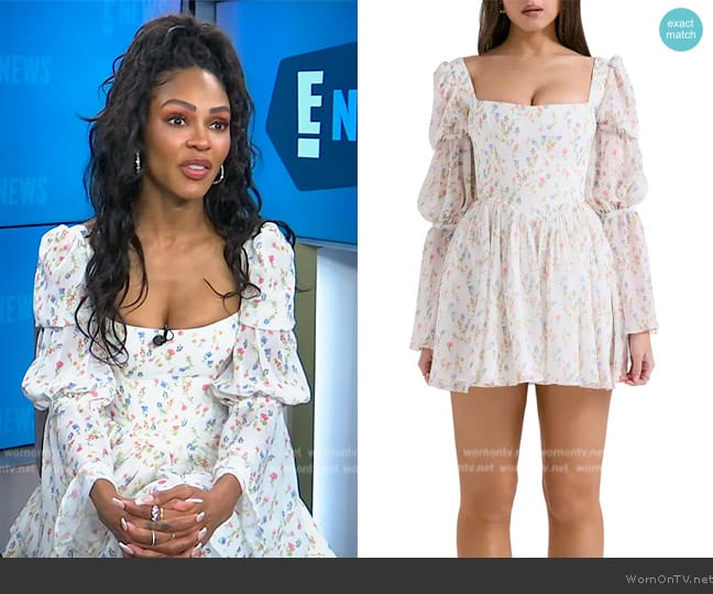 House of CB Sancia Floral Print Corset Long Sleeve Minidress worn by Meagan Good on E! News