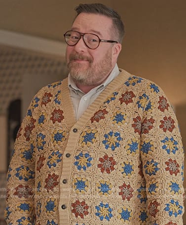 Howard's crochet knit cardigan on Only Murders in the Building