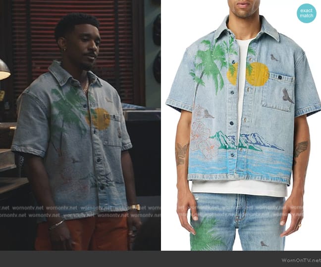 Hudson Jeans Printed Short-Sleeve Denim Shirt worn by Jazz (Jordan L. Jones) on Bel-Air