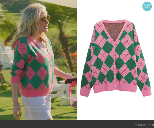 Hyipels Argyle Cardigan worn by Shannon Beador on The Real Housewives of Orange County