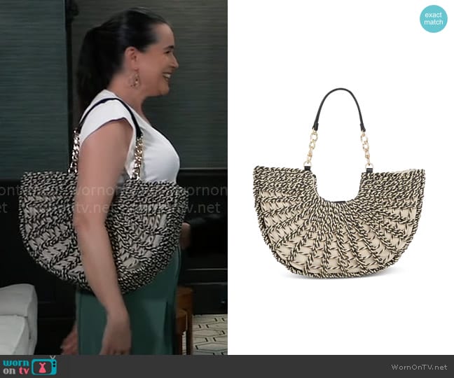 INC International Concepts Ivah Extra-Large Woven Straw Chain Tote worn by Lois Cerullo (Rena Sofer) on General Hospital