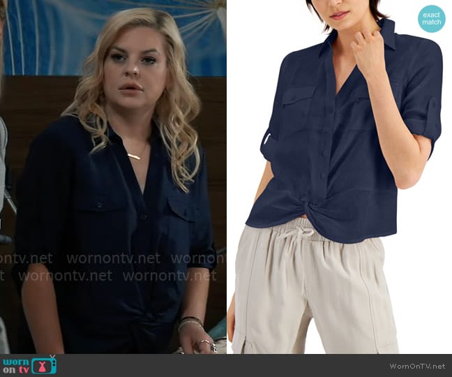 INC International Concepts Linen Twist-Hem Blouse worn by Maxie Jones (Kirsten Storms) on General Hospital