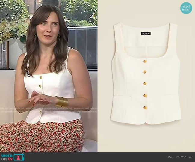 J. Crew Scoopneck Vest in drapey crepe worn by Alison Espach on Today