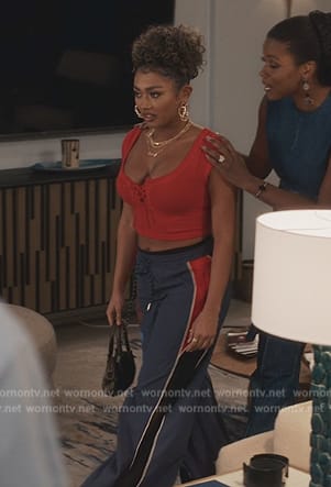 Jackie's blue colorblock track pants on Bel-Air