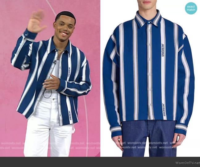 Jacquemus Blue & White La Casa 'La chemise Papier' Shirt worn by Jabari Banks on Today