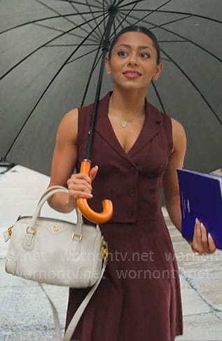 Jade's burgundy vest and skirt set on Owning Manhattan