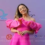 Jade’s pink ruffled off-shoulder dress on Owning Manhattan