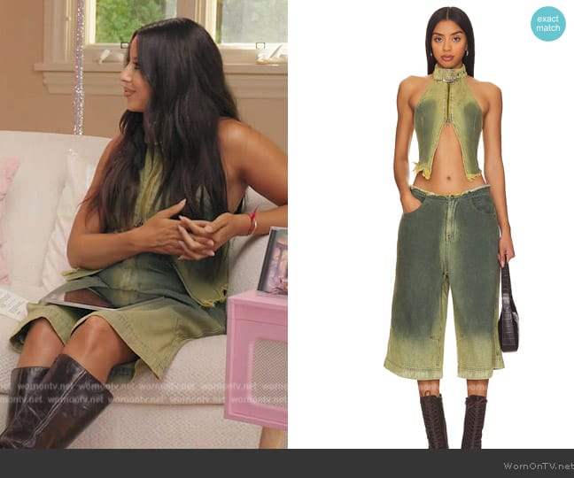 Jaded London Green Denim Buckle Neck Top worn by Naz Perez on E! News