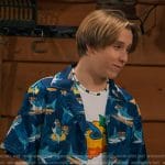 Jake’s blue shark print shirt on Bunkd