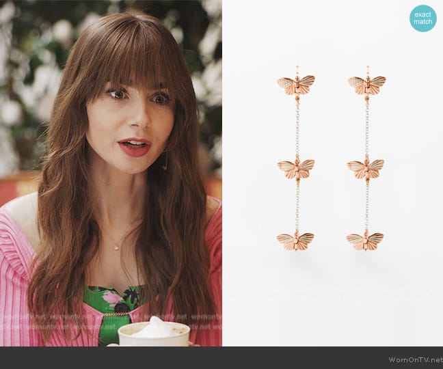 Butterfly Migration Chain Earring by James Banks worn by Emily Cooper (Lily Collins) on Emily in Paris