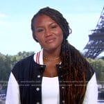 Janai’s navy varsity jacket on Good Morning America