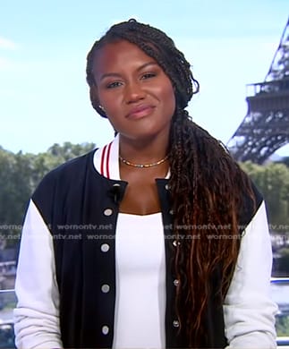 Janai’s navy varsity jacket on Good Morning America