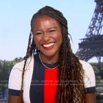 Jana’s white, navy and red colorblock dress on Good Morning America