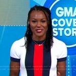 Janai’s white, navy and red colorblock dress on Good Morning America