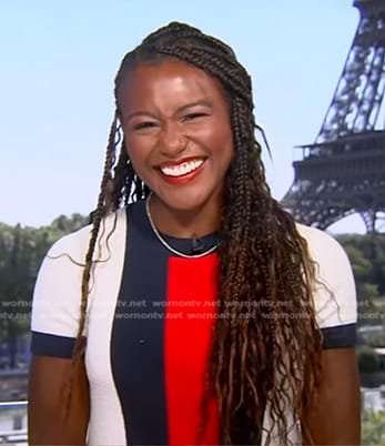 Jana's white, navy and red colorblock dress on Good Morning America