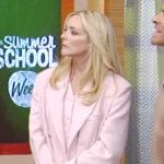 Jane Krakowski’s pink double breasted blazer and skirt on Live with Kelly and Mark