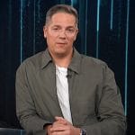 Jason’s khaki zip jacket on E! News