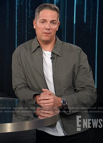 Jason’s khaki zip jacket on E! News