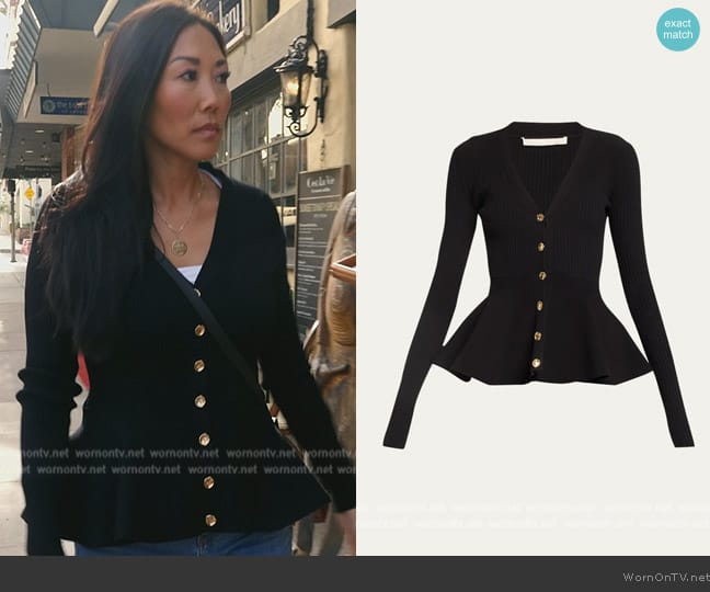 Jason Wu Ribbed Peplum Cardigan with Gold-Tone Buttons worn by Katie Ginella on The Real Housewives of Orange County