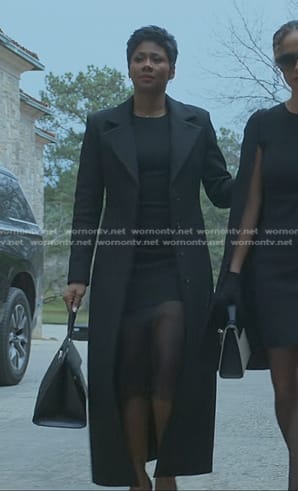 Jax’s black sheer hem dress on Reasonable Doubt