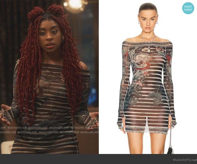 Jean Paul Gaultier The Short Blue Sailor Tattoo Dress worn by Amira (Alycia Pascual-Pena) on Bel-Air