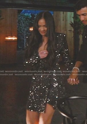 Jenn Tran's black embellished blazer dress on The Bachelorette