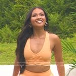 Jenn Tran’s orange sports bra and shorts on The Bachelorette