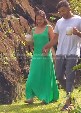 Jenn Tran’s green side slit maxi dress on The Bachelorette