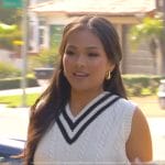 Jenn Tran’s white cable knit cropped vest on The Bachelorette