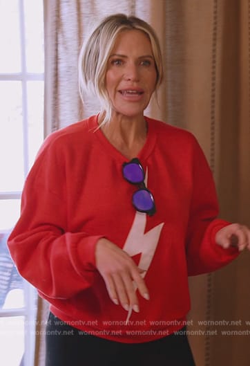 Jennifer’s red bolt print sweatshirt on The Real Housewives of Orange County