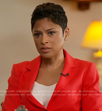 Jericka Duncan’s red blazer and pant suit on CBS Evening News