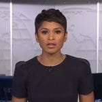 Jericka’s navy suede short sleeve dress on CBS Evening News