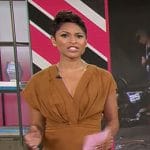 Jericka Duncan’s brown v-neck dress on CBS Mornings