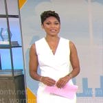 Jericka Duncan’s white v-neck sheath dress on CBS Mornings