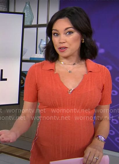 Jo Ling Kent's orange rib knit polo dress on CBS Mornings