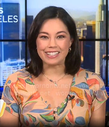 Jo Ling Kent's petal print v-neck dress on CBS Mornings