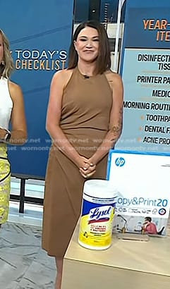 Joanie Demer's brown gathered halter neck dress on Today