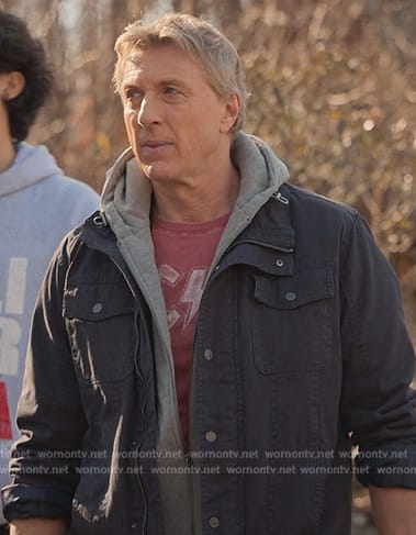 Johnny's AC/DC print tee on Cobra Kai