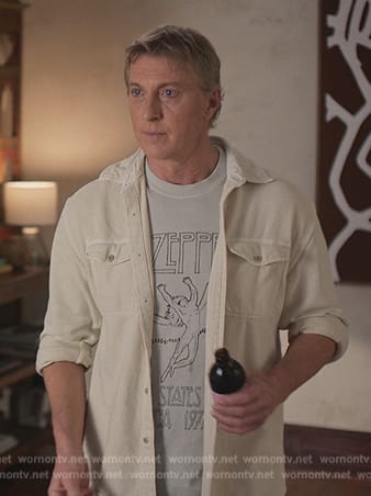 Johnny's white Led Zepplin graphic tee on Cobra Kai